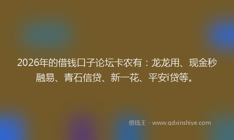 2026年的借钱口子论坛卡农有:龙龙用、现金秒融易、青石信贷、新一花、平安i贷等。
