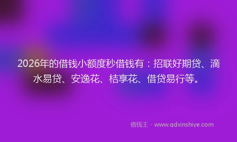 2026年的借钱小额度秒借钱有:招联好期贷、滴水易贷、安逸花、桔享花、借贷易行等。