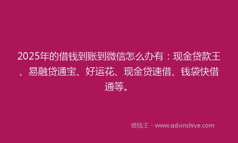 2025年的借钱到账到微信怎么办有：现金贷款王、易融贷通宝、好运花、现金贷速借、钱袋快借通等。