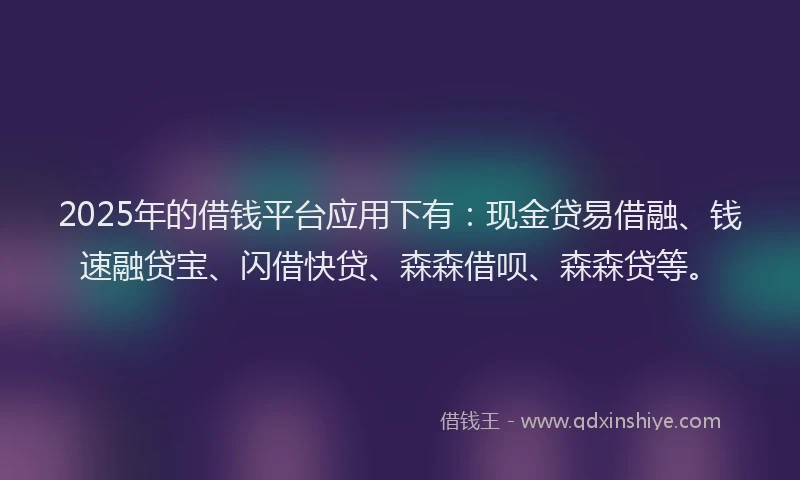 2025年的借钱平台应用下有：现金贷易借融、钱速融贷宝、闪借快贷、森森借呗、森森贷等。