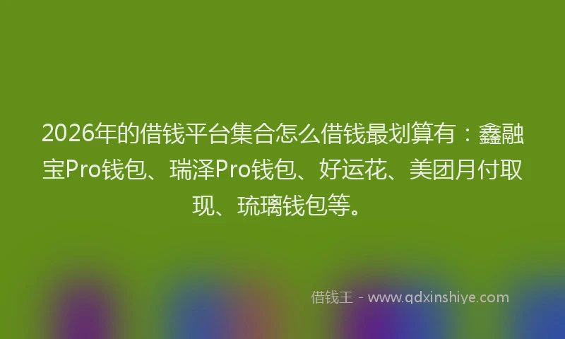 2026年的借钱平台集合怎么借钱最划算有：鑫融宝Pro钱包、瑞泽Pro钱包、好运花、美团月付取现、琉璃钱包等。