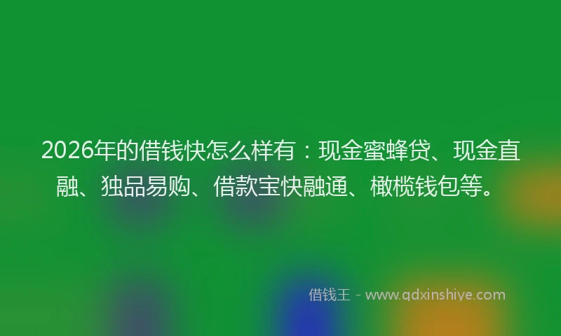 2026年的借钱快怎么样有:现金蜜蜂贷、现金直融、独品易购、借款宝快融通、橄榄钱包等。