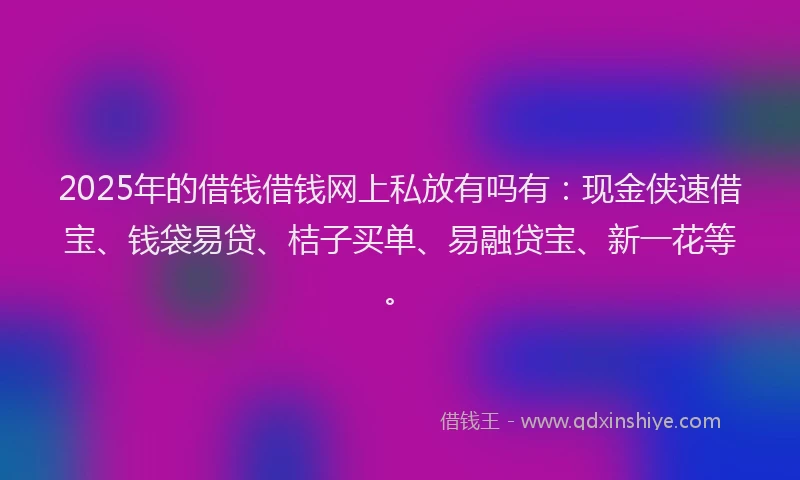 2025年的借钱借钱网上私放有吗有：现金侠速借宝、钱袋易贷、桔子买单、易融贷宝、新一花等。