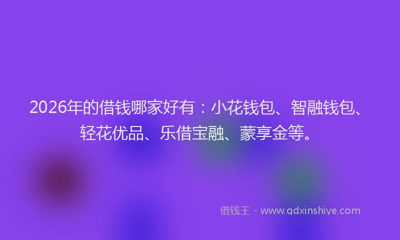 2026年的借钱哪家好有:小花钱包、智融钱包、轻花优品、乐借宝融、蒙享金等。