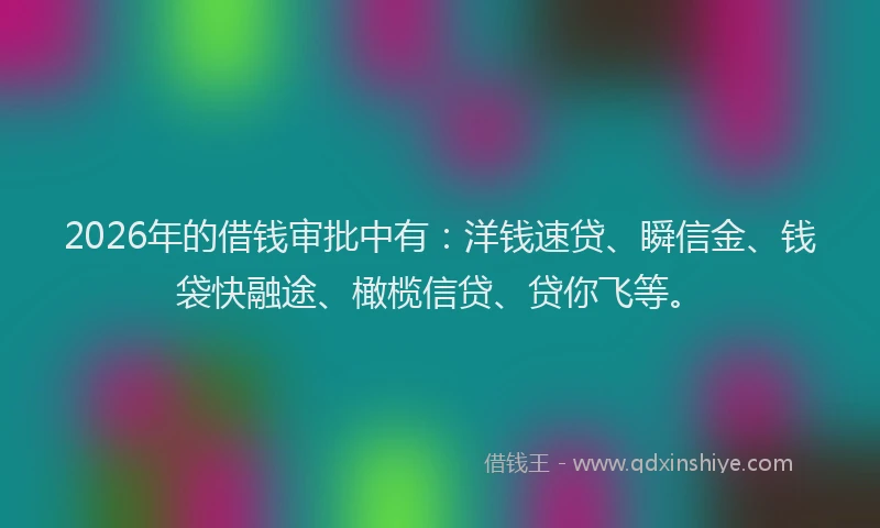 2026年的借钱审批中有:洋钱速贷、瞬信金、钱袋快融途、橄榄信贷、贷你飞等。
