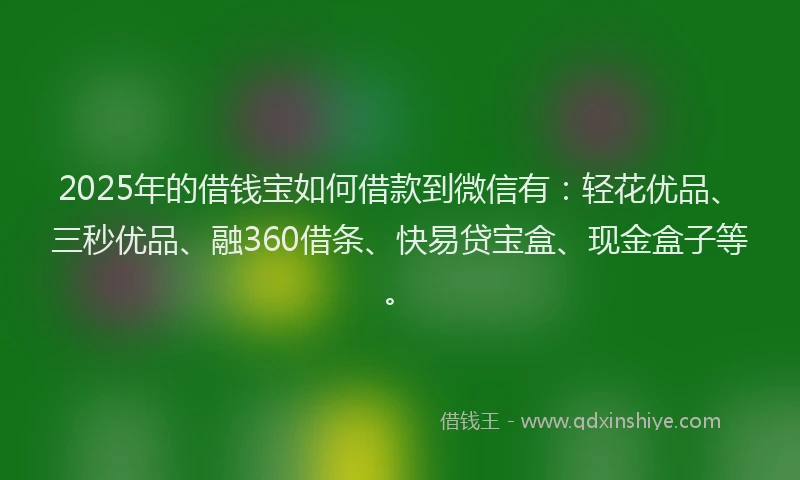 2025年的借钱宝如何借款到微信有:轻花优品、三秒优品、融360借条、快易贷宝盒、现金盒子等。