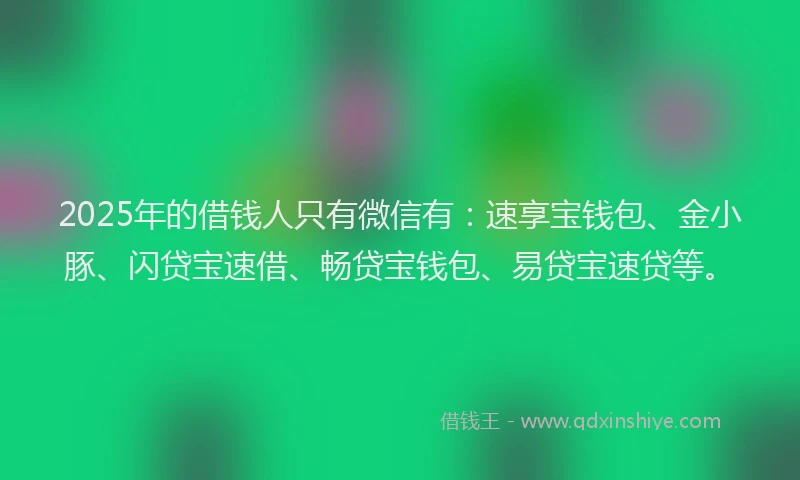 2025年的借钱人只有微信有：速享宝钱包、金小豚、闪贷宝速借、畅贷宝钱包、易贷宝速贷等。
