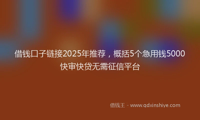 借钱口子链接2025年推荐，概括5个急用钱5000快审快贷无需征信平台