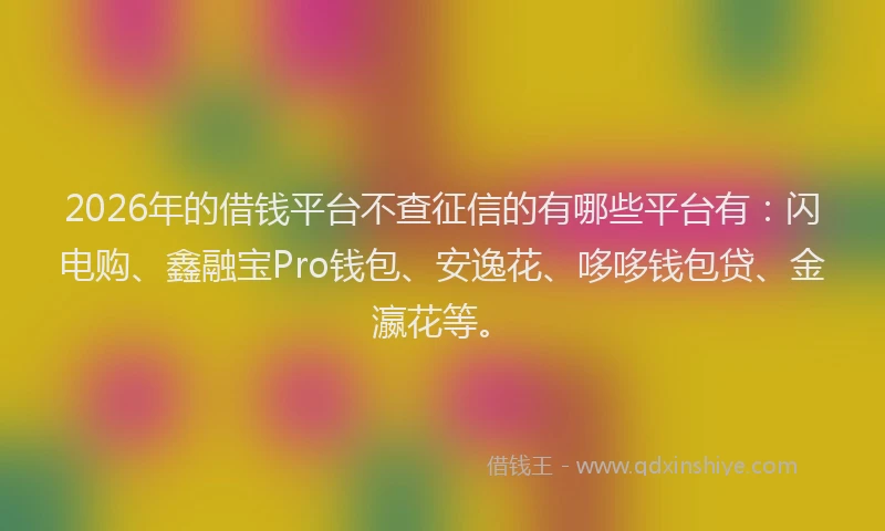2026年的借钱平台不查征信的有哪些平台有：闪电购、鑫融宝Pro钱包、安逸花、哆哆钱包贷、金瀛花等。