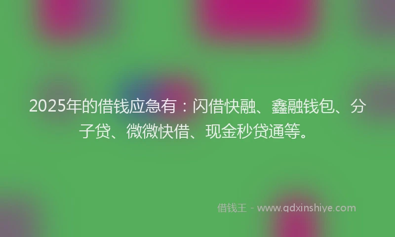 2025年的借钱应急有：闪借快融、鑫融钱包、分子贷、微微快借、现金秒贷通等。