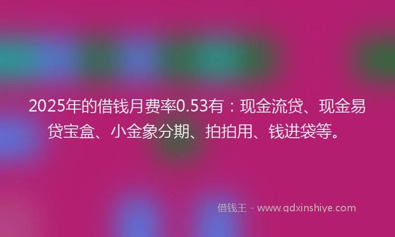 2025年的借钱月费率0.53有：现金流贷、现金易贷宝盒、小金象分期、拍拍用、钱进袋等。