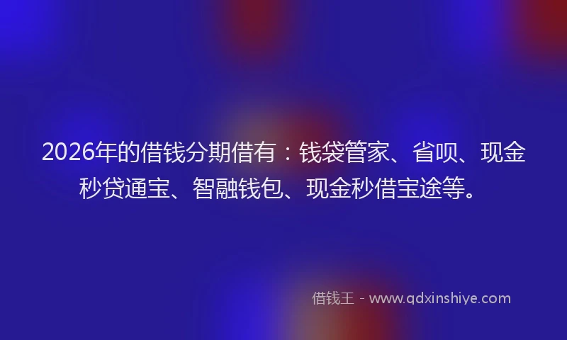 2026年的借钱分期借有:钱袋管家、省呗、现金秒贷通宝、智融钱包、现金秒借宝途等。