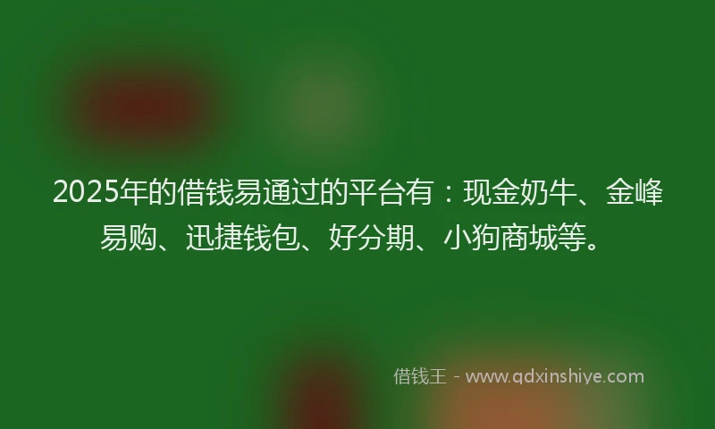 2025年的借钱易通过的平台有：现金奶牛、金峰易购、迅捷钱包、好分期、小狗商城等。