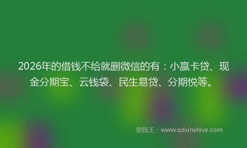 2026年的借钱不给就删微信的有：小赢卡贷、现金分期宝、云钱袋、民生易贷、分期悦等。