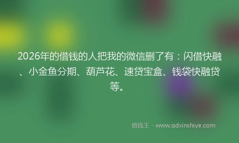 2026年的借钱的人把我的微信删了有：闪借快融、小金鱼分期、葫芦花、速贷宝盒、钱袋快融贷等。