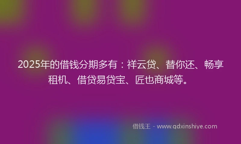 2025年的借钱分期多有：祥云贷、替你还、畅享租机、借贷易贷宝、匠也商城等。