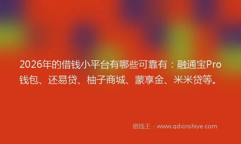 2026年的借钱小平台有哪些可靠有：融通宝Pro钱包、还易贷、柚子商城、蒙享金、米米贷等。