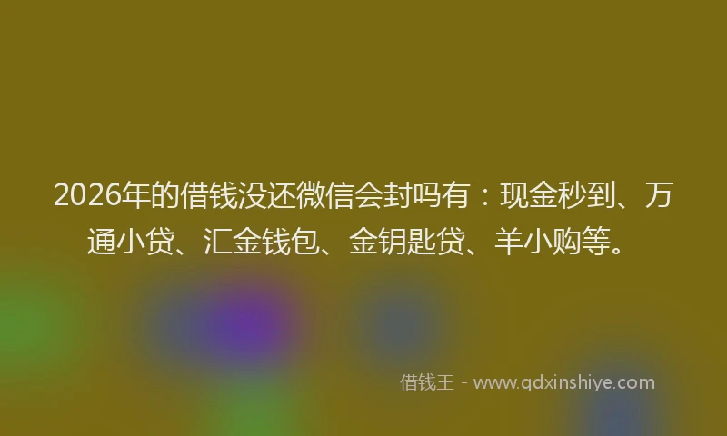 2026年的借钱没还微信会封吗有：现金秒到、万通小贷、汇金钱包、金钥匙贷、羊小购等。