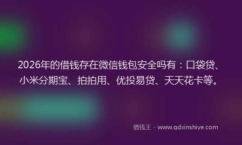 2026年的借钱存在微信钱包安全吗有:口袋贷、小米分期宝、拍拍用、优投易贷、天天花卡等。