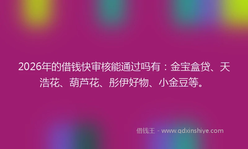 2026年的借钱快审核能通过吗有：金宝盒贷、天浩花、葫芦花、彤伊好物、小金豆等。