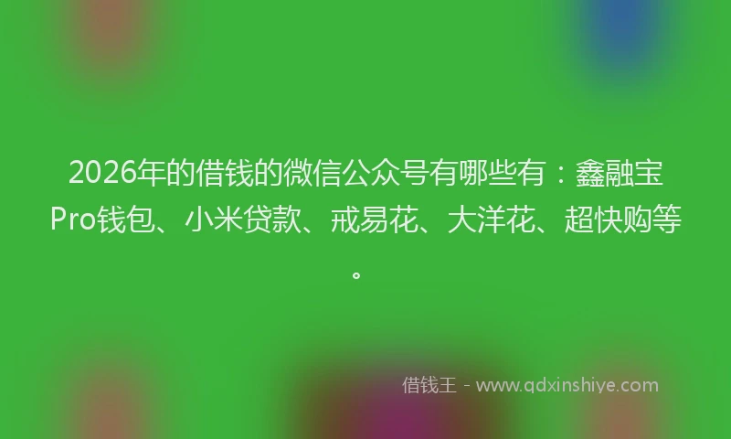 2026年的借钱的微信公众号有哪些有：鑫融宝Pro钱包、小米贷款、戒易花、大洋花、超快购等。