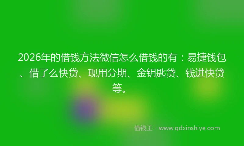 2026年的借钱方法微信怎么借钱的有：易捷钱包、借了么快贷、现用分期、金钥匙贷、钱进快贷等。