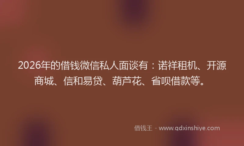 2026年的借钱微信私人面谈有：诺祥租机、开源商城、信和易贷、葫芦花、省呗借款等。