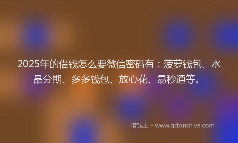 2025年的借钱怎么要微信密码有：菠萝钱包、水晶分期、多多钱包、放心花、易秒通等。