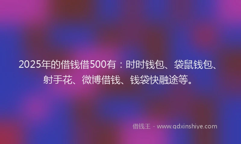 2025年的借钱借500有:时时钱包、袋鼠钱包、射手花、微博借钱、钱袋快融途等。