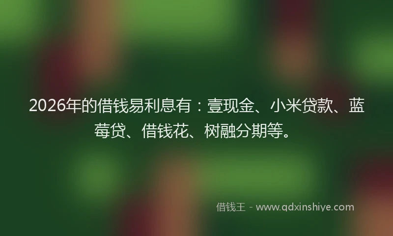 2026年的借钱易利息有：壹现金、小米贷款、蓝莓贷、借钱花、树融分期等。