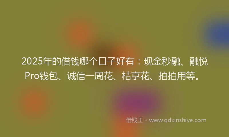 2025年的借钱哪个口子好有:现金秒融、融悦Pro钱包、诚信一周花、桔享花、拍拍用等。