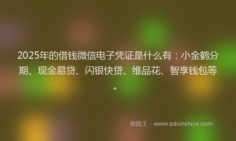 2025年的借钱微信电子凭证是什么有：小金鹤分期、现金易贷、闪银快贷、维品花、智享钱包等。
