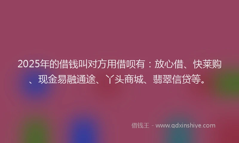 2025年的借钱叫对方用借呗有:放心借、快莱购、现金易融通途、丫头商城、翡翠信贷等。