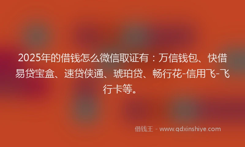 2025年的借钱怎么微信取证有：万信钱包、快借易贷宝盒、速贷侠通、琥珀贷、畅行花-信用飞-飞行卡等。