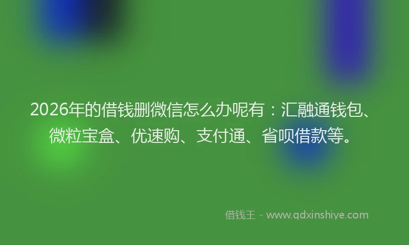 2026年的借钱删微信怎么办呢有：汇融通钱包、微粒宝盒、优速购、支付通、省呗借款等。