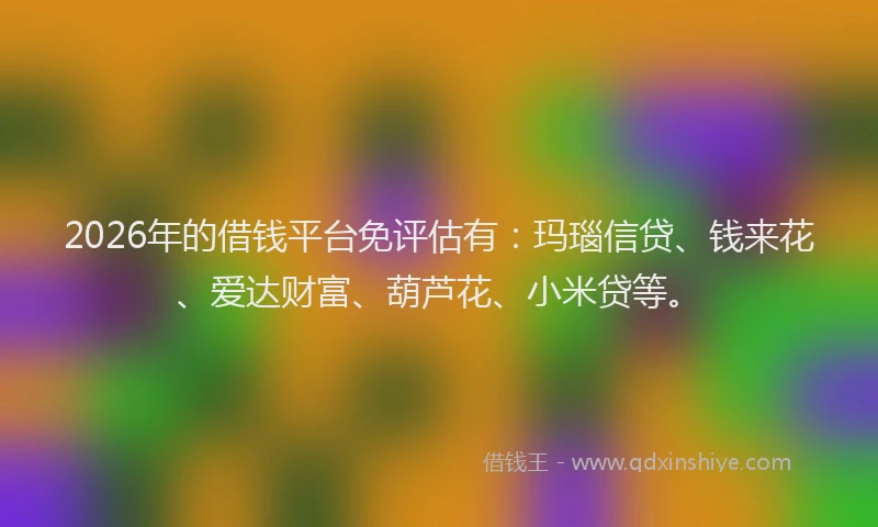 2026年的借钱平台免评估有：玛瑙信贷、钱来花、爱达财富、葫芦花、小米贷等。