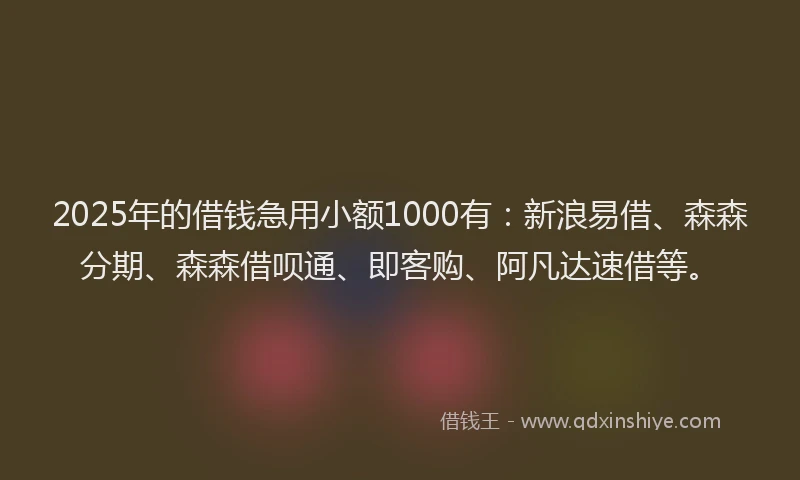 2025年的借钱急用小额1000有:新浪易借、森森分期、森森借呗通、即客购、阿凡达速借等。