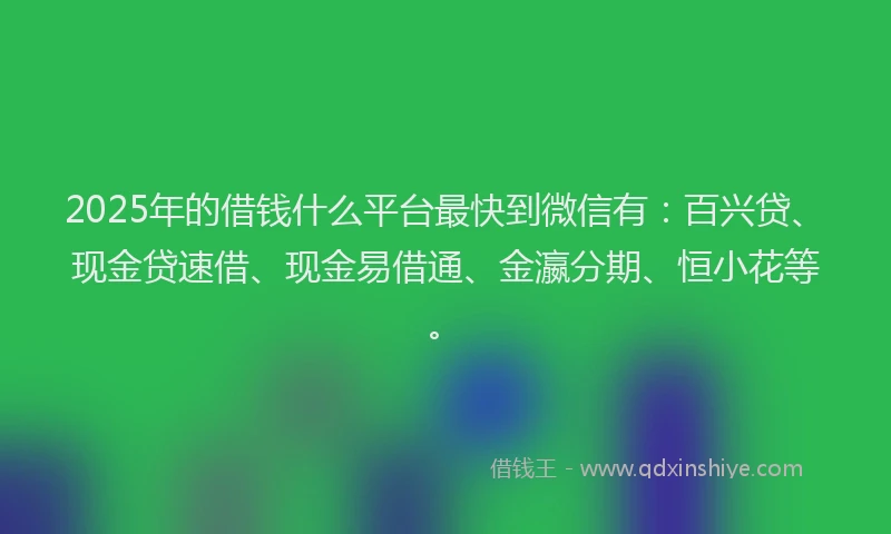2025年的借钱什么平台最快到微信有：百兴贷、现金贷速借、现金易借通、金瀛分期、恒小花等。