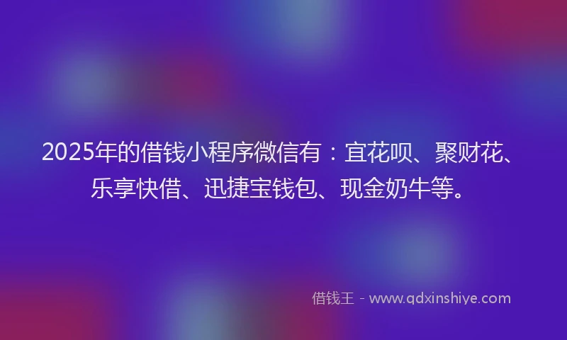 2025年的借钱小程序微信有:宜花呗、聚财花、乐享快借、迅捷宝钱包、现金奶牛等。