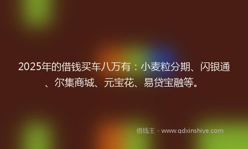 2025年的借钱买车八万有：小麦粒分期、闪银通、尔集商城、元宝花、易贷宝融等。