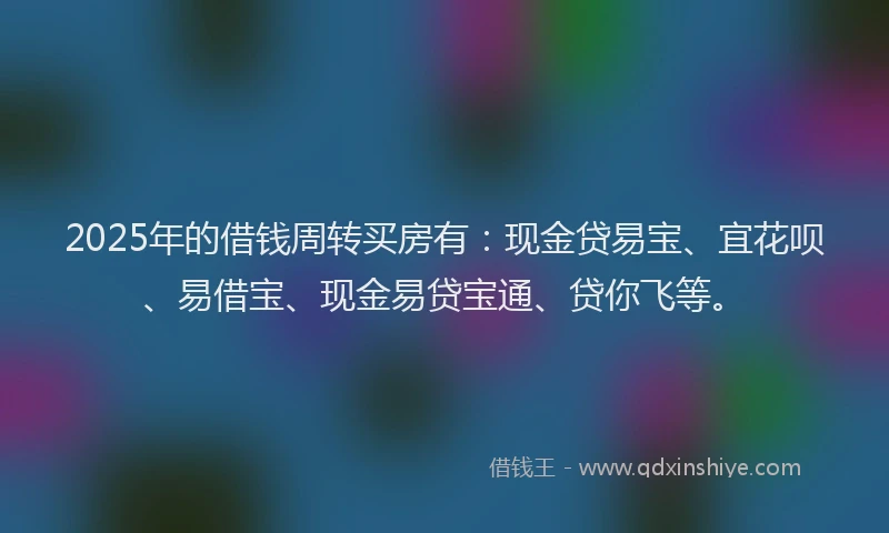 2025年的借钱周转买房有:现金贷易宝、宜花呗、易借宝、现金易贷宝通、贷你飞等。