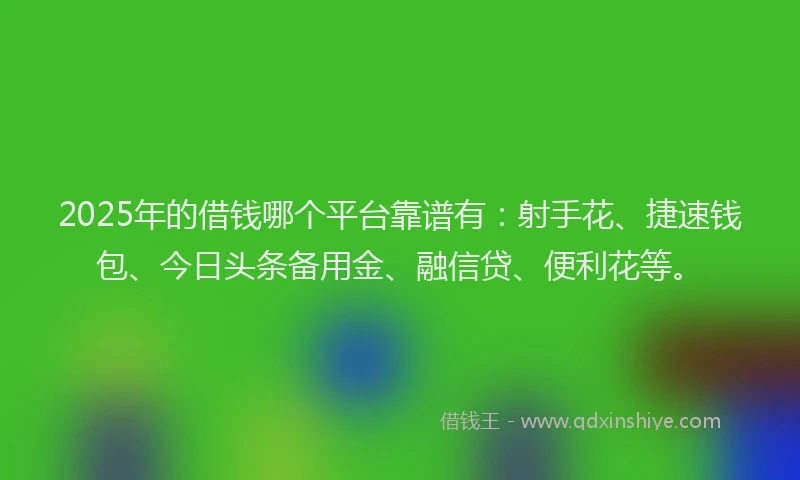 2025年的借钱哪个平台靠谱有:射手花、捷速钱包、今日头条备用金、融信贷、便利花等。