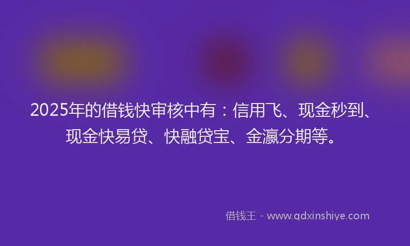 2025年的借钱快审核中有：信用飞、现金秒到、现金快易贷、快融贷宝、金瀛分期等。