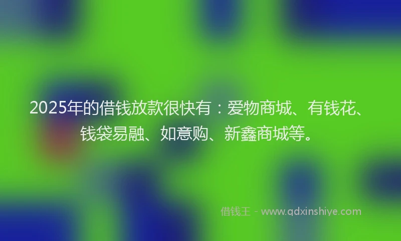 2025年的借钱放款很快有：爱物商城、有钱花、钱袋易融、如意购、新鑫商城等。