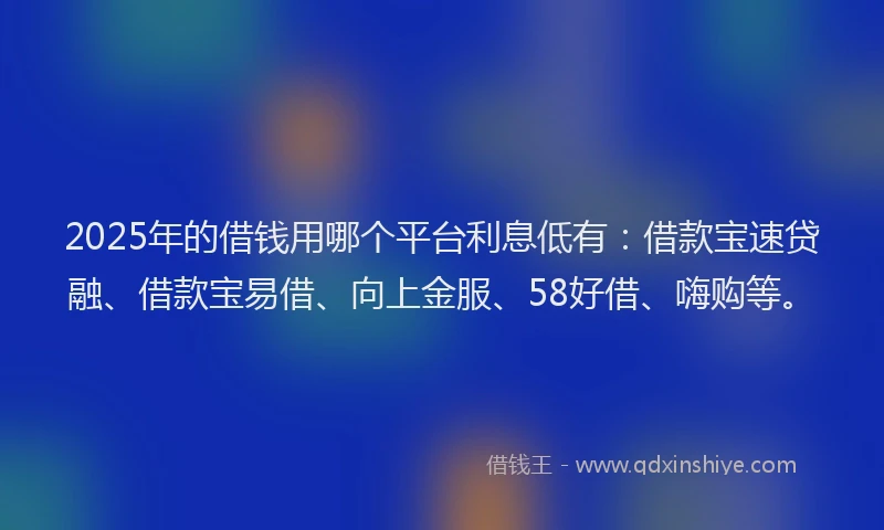 2025年的借钱用哪个平台利息低有：借款宝速贷融、借款宝易借、向上金服、58好借、嗨购等。