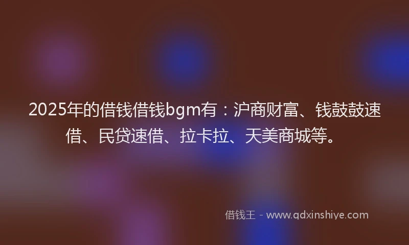 2025年的借钱借钱bgm有：沪商财富、钱鼓鼓速借、民贷速借、拉卡拉、天美商城等。