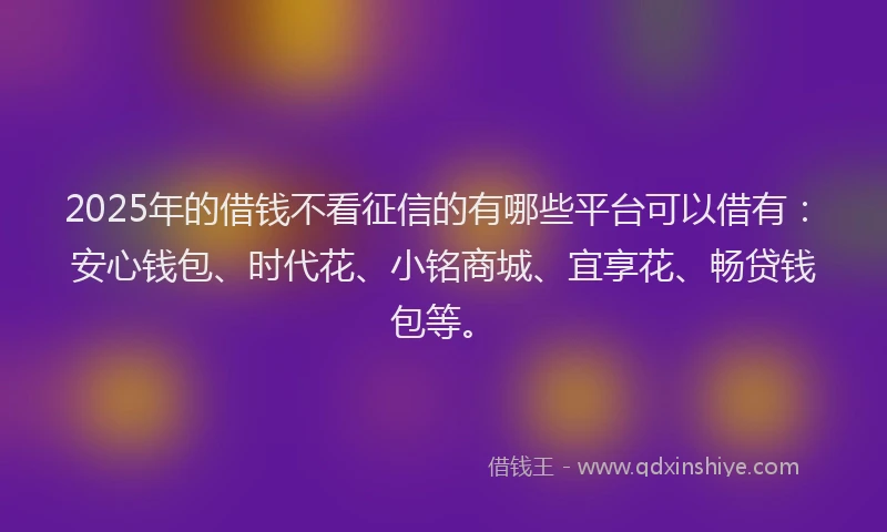 2025年的借钱不看征信的有哪些平台可以借有：安心钱包、时代花、小铭商城、宜享花、畅贷钱包等。