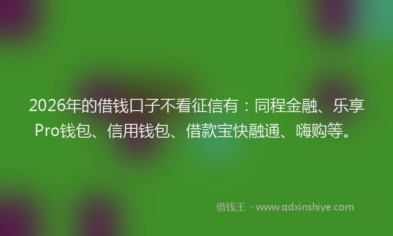 2026年的借钱口子不看征信有：同程金融、乐享Pro钱包、信用钱包、借款宝快融通、嗨购等。
