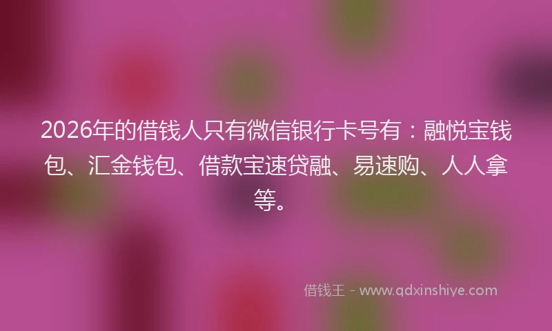 2026年的借钱人只有微信银行卡号有：融悦宝钱包、汇金钱包、借款宝速贷融、易速购、人人拿等。