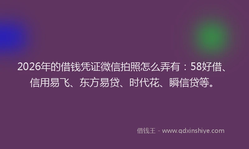 2026年的借钱凭证微信拍照怎么弄有:58好借、信用易飞、东方易贷、时代花、瞬信贷等。